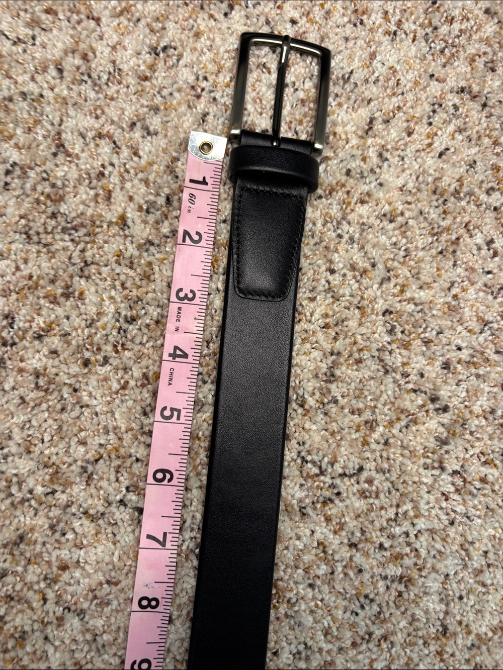 Perry Ellis Classic Black Leather Men’s Belt with Polished Buckle
